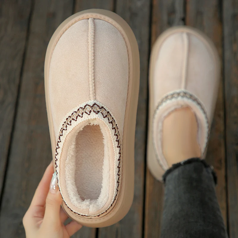 2026 Winter Thick Platform Plush Slippers Women Lightweight Soft Sole Warm Cotton Padded Shoes Woman Non Slip Home Fluffy Slides view 4