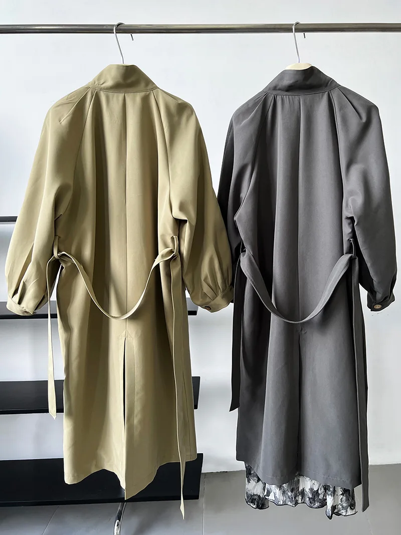 2023 Women Autumn Khaki Trench Coat Turn Down Collar Women Long Coat Casaco Feminino New Trench Femme