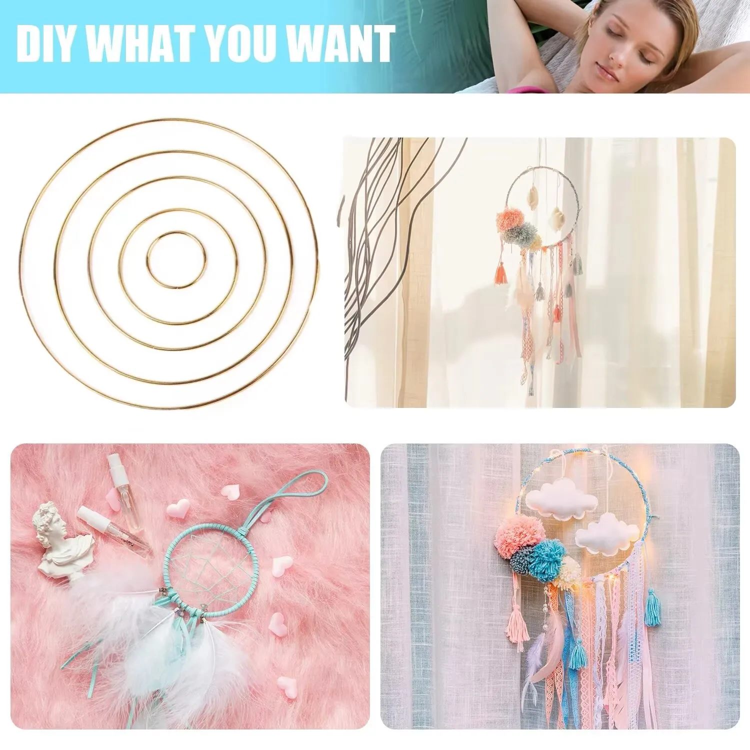 DIY Dreamcatcher Handmade Ring Gold Iron Ring Welding Ring Jewelry Accessories Materials Wedding