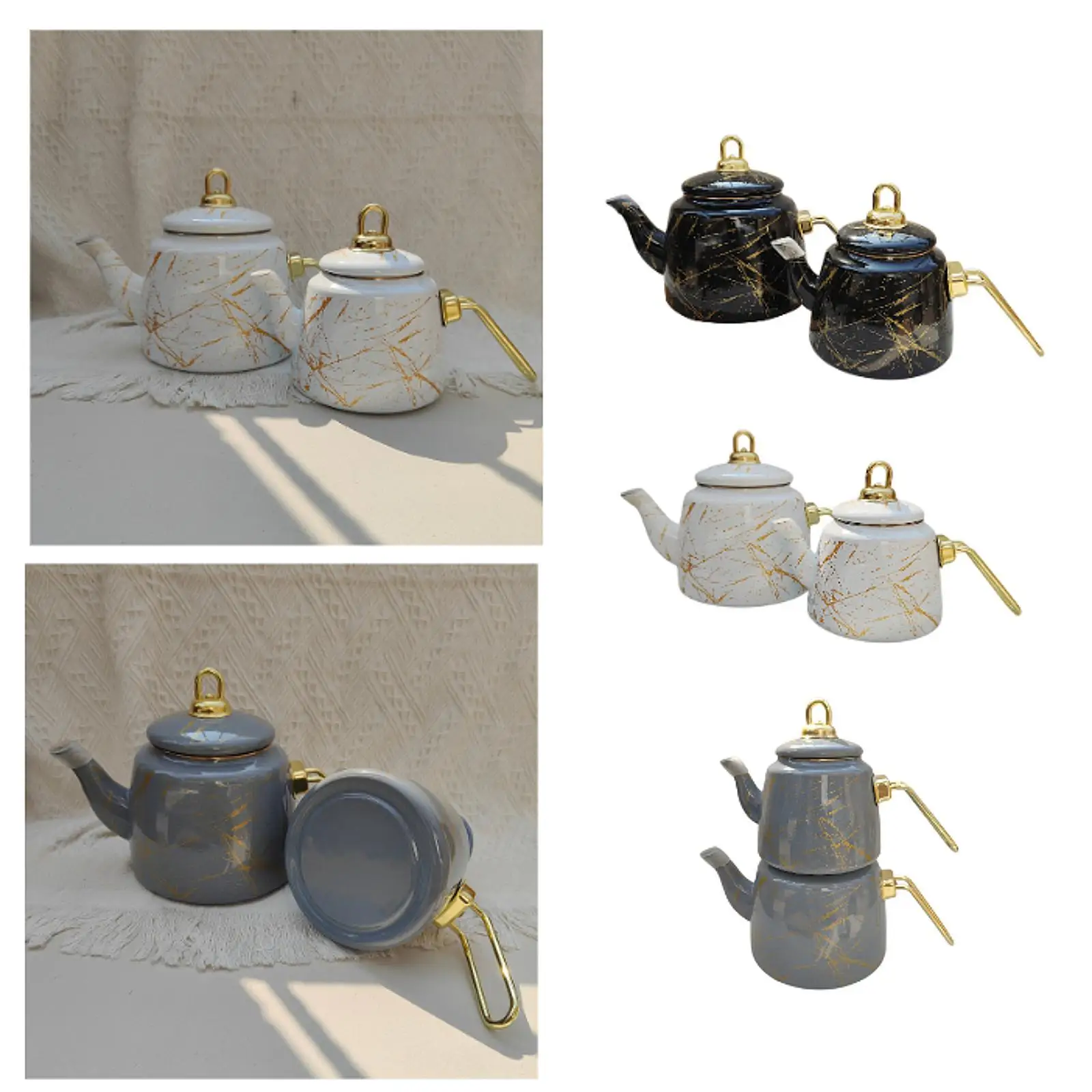 

Эмалированный чайник, 2 шт., набор, чайный кувшин, многофункциональный декоративный чайник большой емкости, кофеварка для кухни, кемпинга, чайного домика