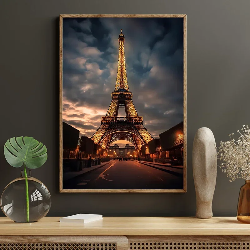 Modern Paris Eiffel Tower At Night Poster Landscape Wall Art Canvas Print Painting HD Pictures for Nordic Living Room Home Decor