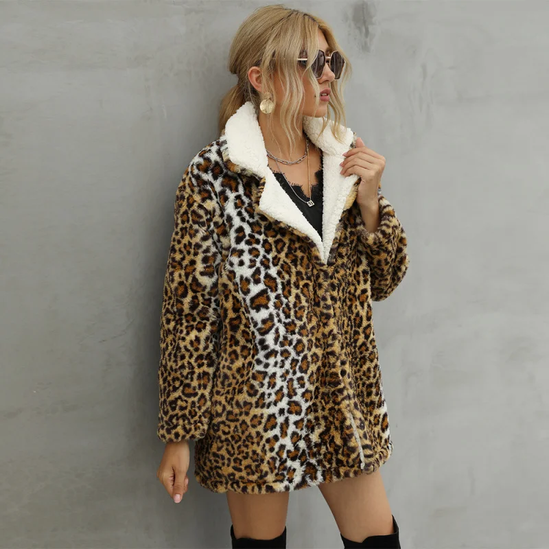 

2025Leopard Print Autumn and Winter Plush Coat Overcoat