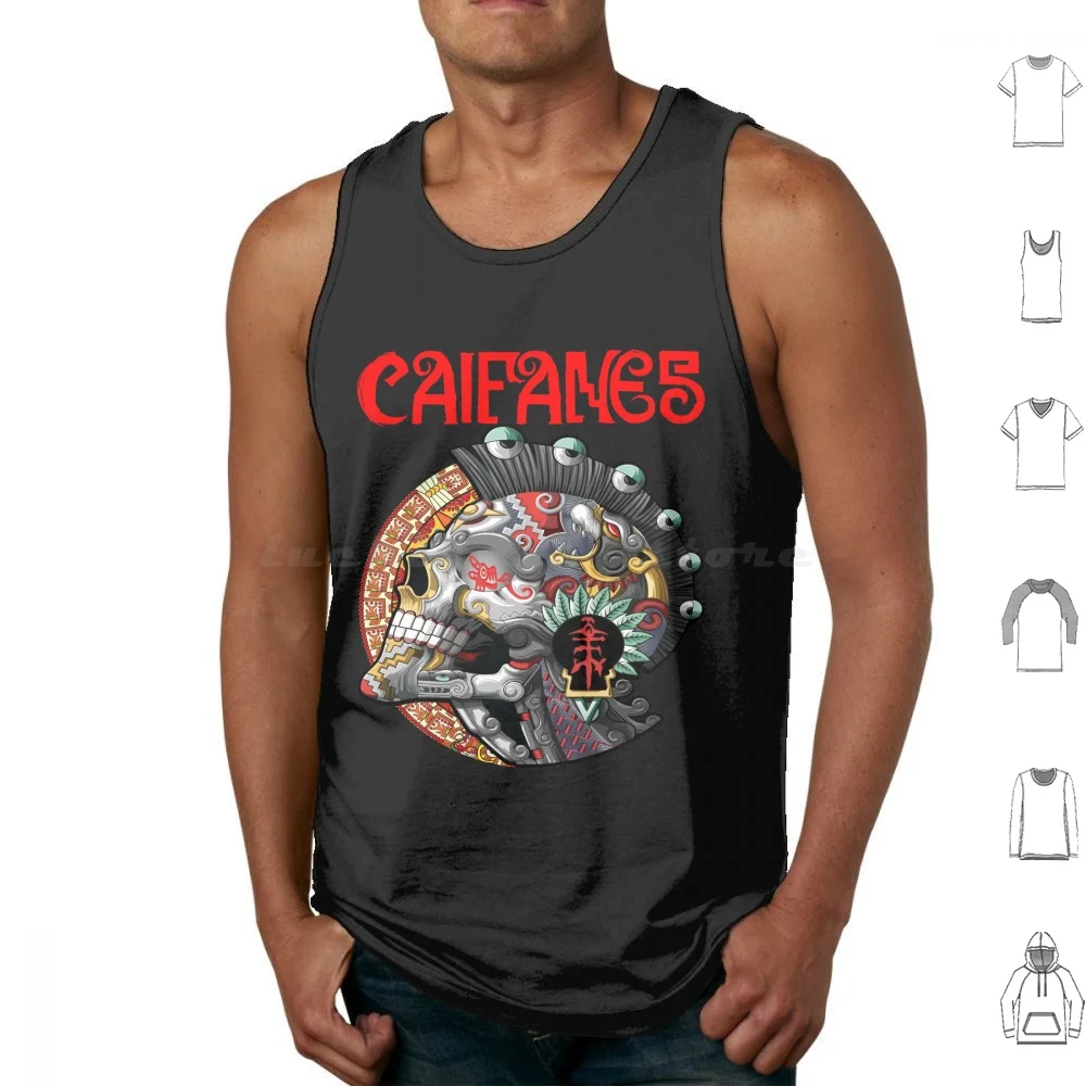 Calavera Punk Caifan Camisetas sin mangas Algodón estampado Caifanes En Espa? Ol Skull Azteca Mayan México Dia De Los Muertos El Tri