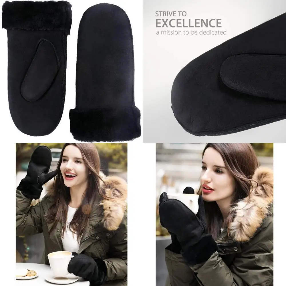 

Merino Sheepskin Leather Winter Gloves for Women - Shearling Mittens with Warm and Comfortable Lining