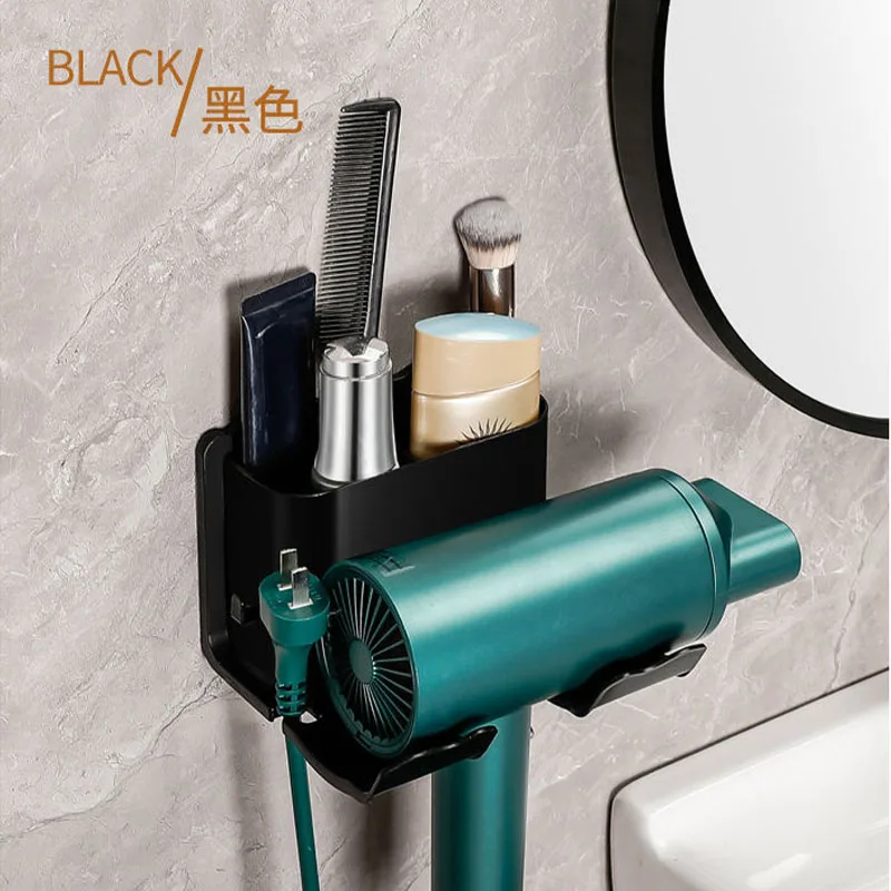 

Stylish Wall Mounted Hair Dryer Rack Punch Free Toilet Bathroom Storage Shelf Organized Accessible Accessories Shelve