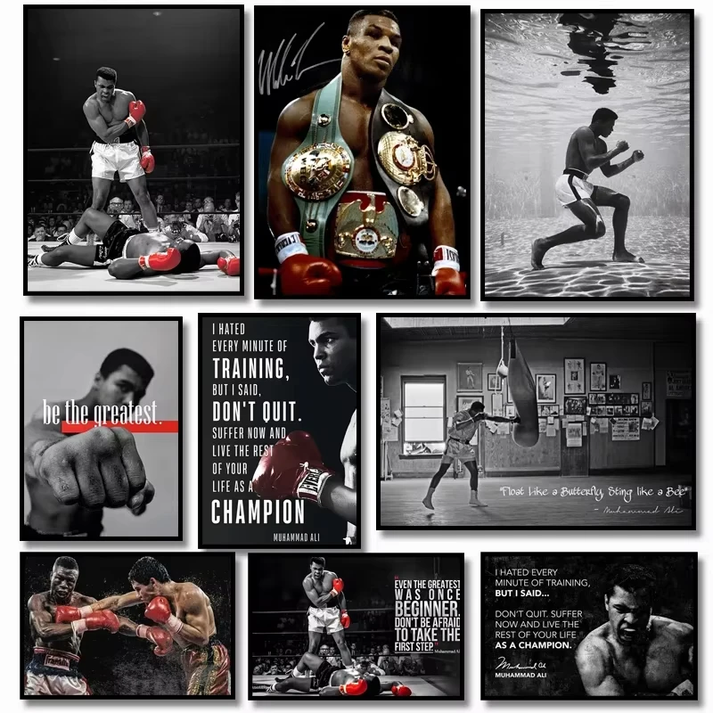 Boxer Wall  Poster, Mike Tyson Muhammad Ali Motivational Quote Canvas Painting Prints, Home Decor Pictures for Living Room