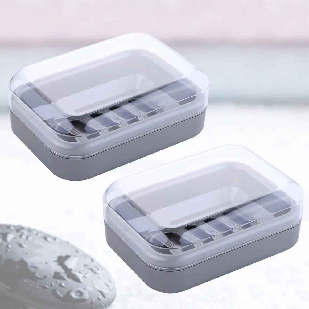 

2pcs Waterproof Box Modern Large Capacity For Bar Soap Storage Bathroom Shower Use Grey Soap Container Holder Case