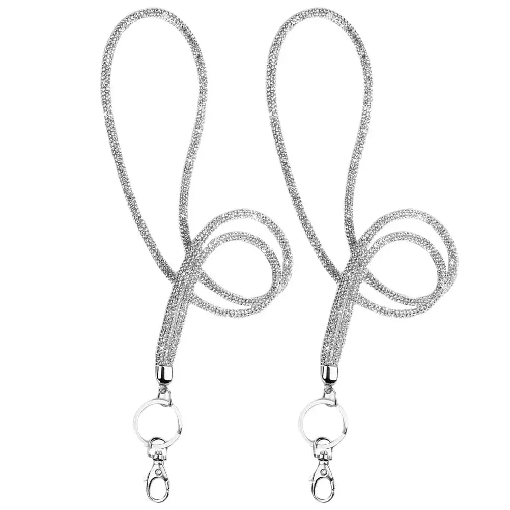 

2Pcs Keychain Lanyard Dazzling Rhinestone ID Phone Holder Material Craftsmanship Gift Student Nurse Office Cell Strap