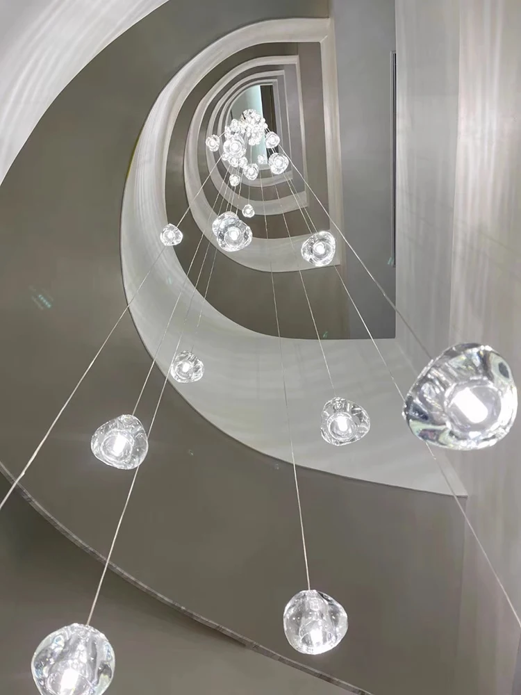 Creative Droplet Shaped Design Of Spiral Staircase Long Crystal Chandelier For Hotel Attic Villa Staircase LED Lighting Fixtures