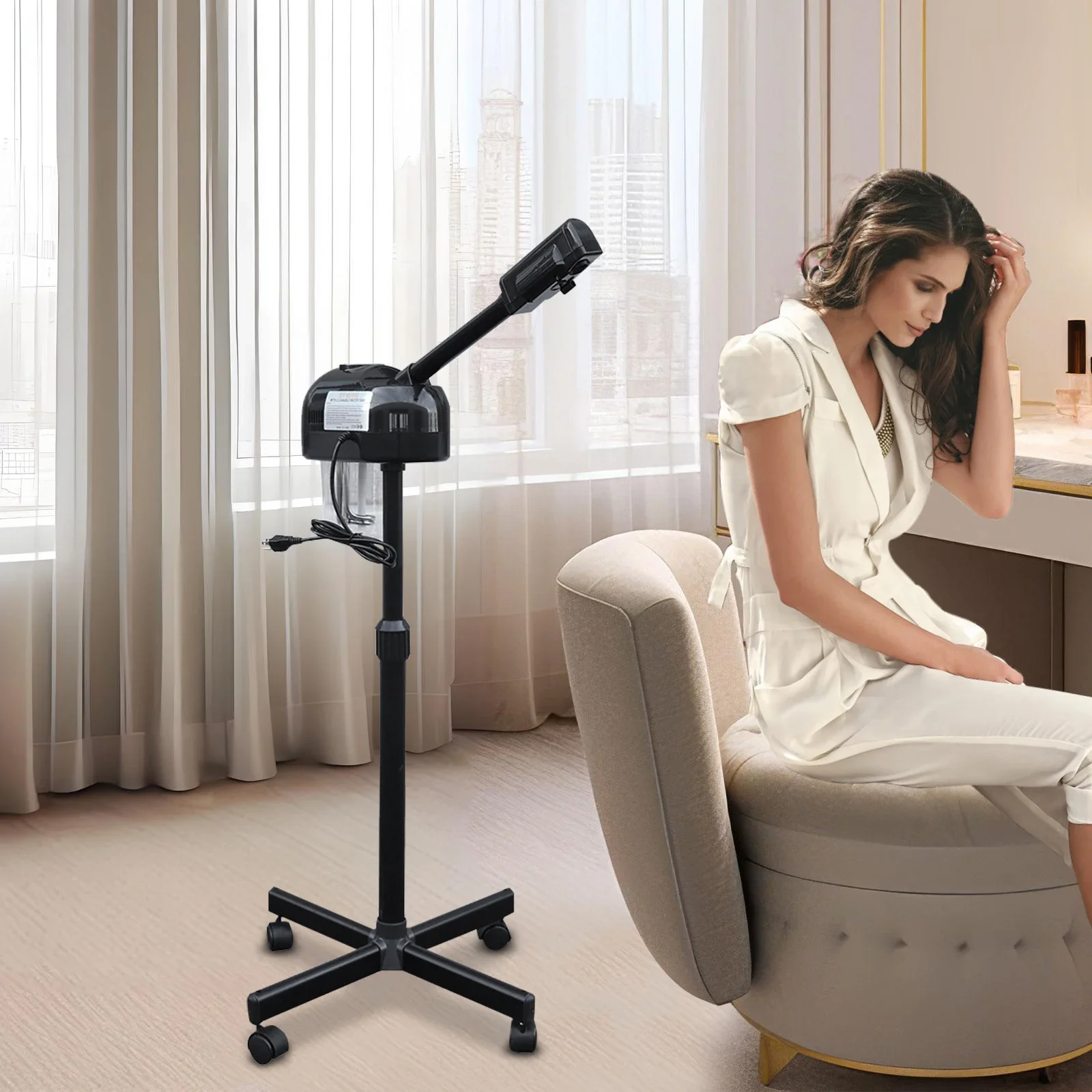 

НОВИНКА Озоновый отпариватель для лица с ЖК-дисплеем, салонный спа-пароварка, с 360° ° Вращающаяся насадка, функция таймера, регулируемая высота, вращающиеся колеса