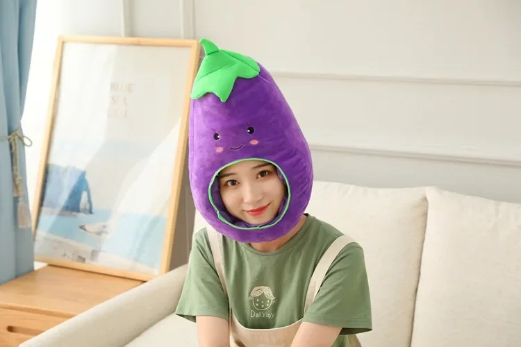 46cm Cosplay Simulation lovely eggplant hat Cartoon headgear photo performance props Stuffed Plush Toys costume party girl gift