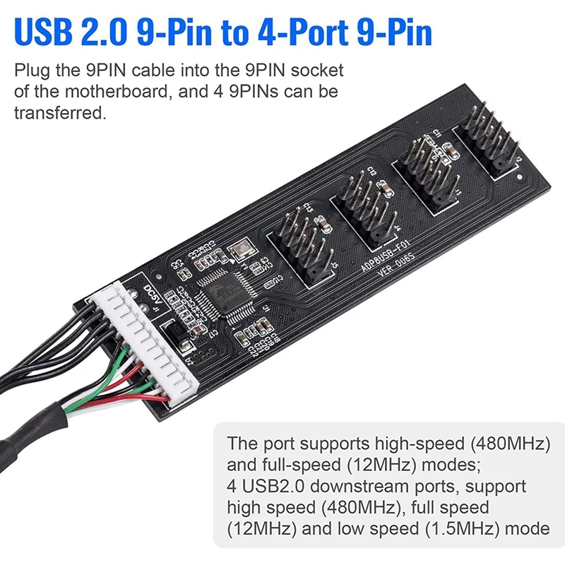 Computer Motherboard USB 2.0 9Pin To 4-Port 9Pin Interface,High-Performance One-To-Four Expansion Hub Adapter