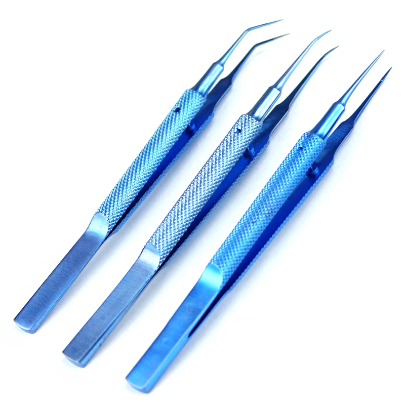 

Медицинские офтальмологические инструменты, инструмент для двойного века, платформа из титанового сплава, зубчатый микропинцет, прямая изогнутая головка, круглая рука