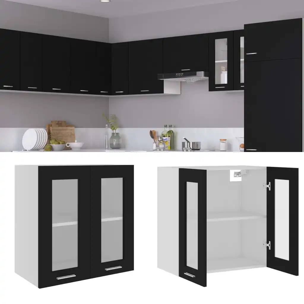 Black hanging glass cabinet 60x31x60 cm chglomerated