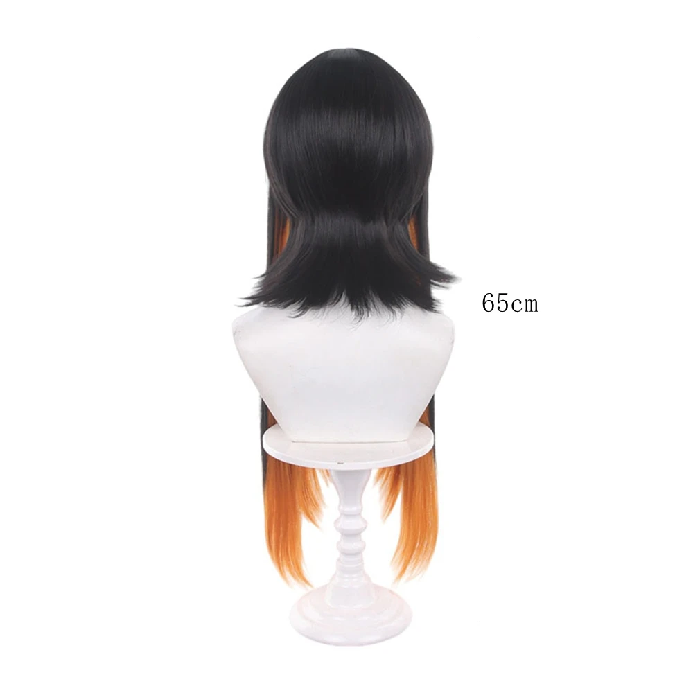 Black to Orange Gradient Long Straight Cosplay Wig with Bangs and Layered Ends for Anime Costume Role Play