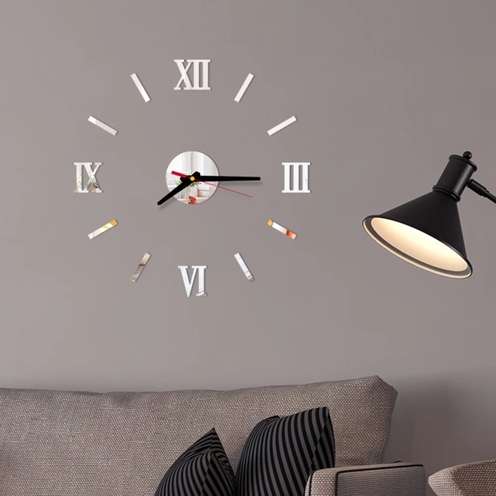 

Large Roman Numerals Wall Clock Silver Acrylic Mirror Silent Modern Decorative Clock For Living Room Bedroom Office Home