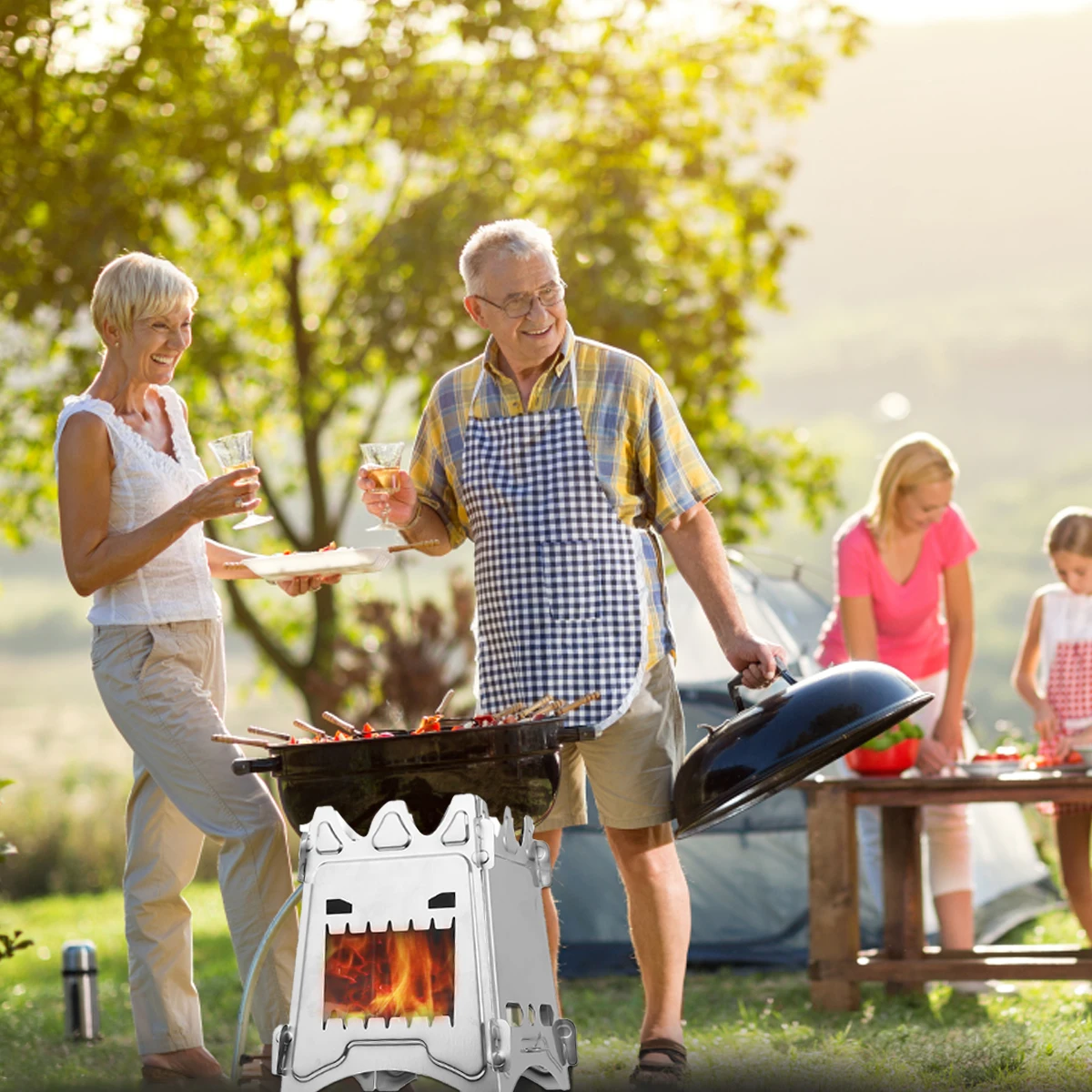 

1Pc Collapsible Stainless Steel Portable Campfire Stove Rust Resistant High Temperature Tolerance Outdoor Cooking Gear Silver