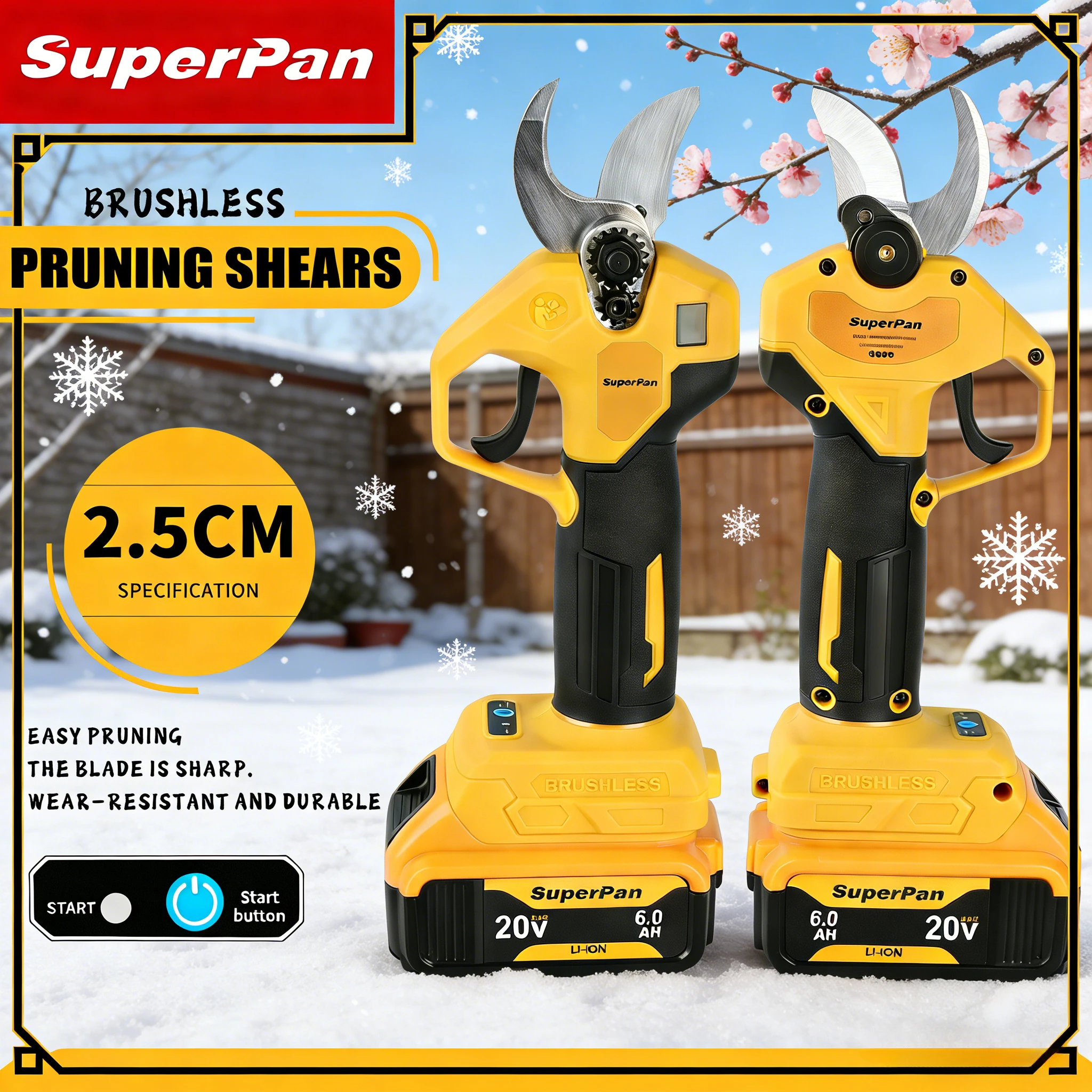 

Садовый секатор SuperPan, легкий, для обрезки веток и цветов, совместим с аккумулятором Dewalt 20V.