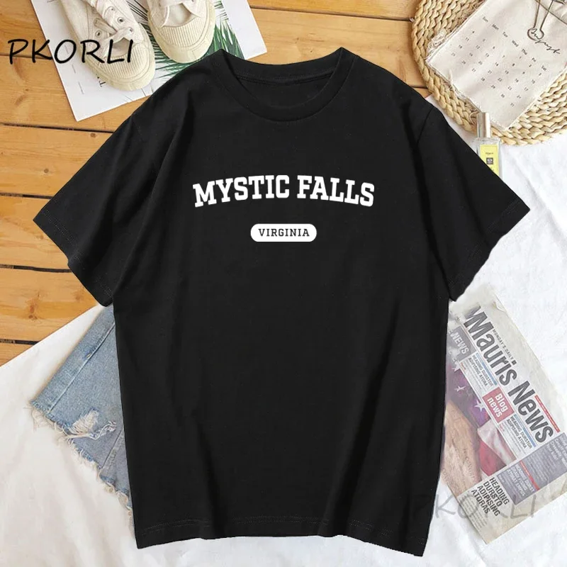 Mystic Falls Virginia T-shirt The Vampire Diaries Tshirt Woman Cotton Short Sleeve Tee Shirt Vintage Summer Clothing for Woman