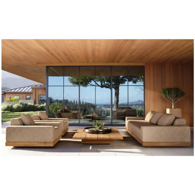 

Outdoor Thickness Cushions Single Sofa and Loveseat Teak Wooden Furniture Set