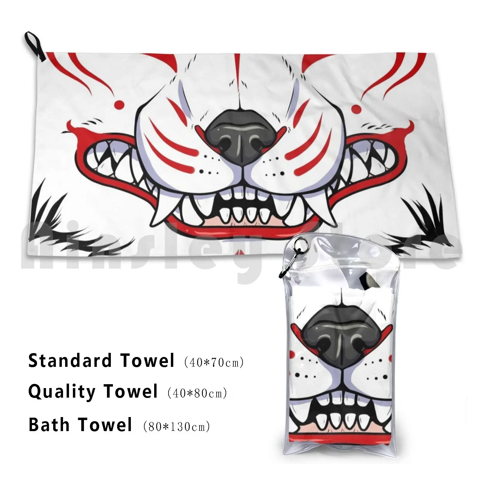 Grin Bath Towel Beach Cushion Fox Teeth Smile Aunumart Aunumwolf42 Japanese Oni Demon Animal
