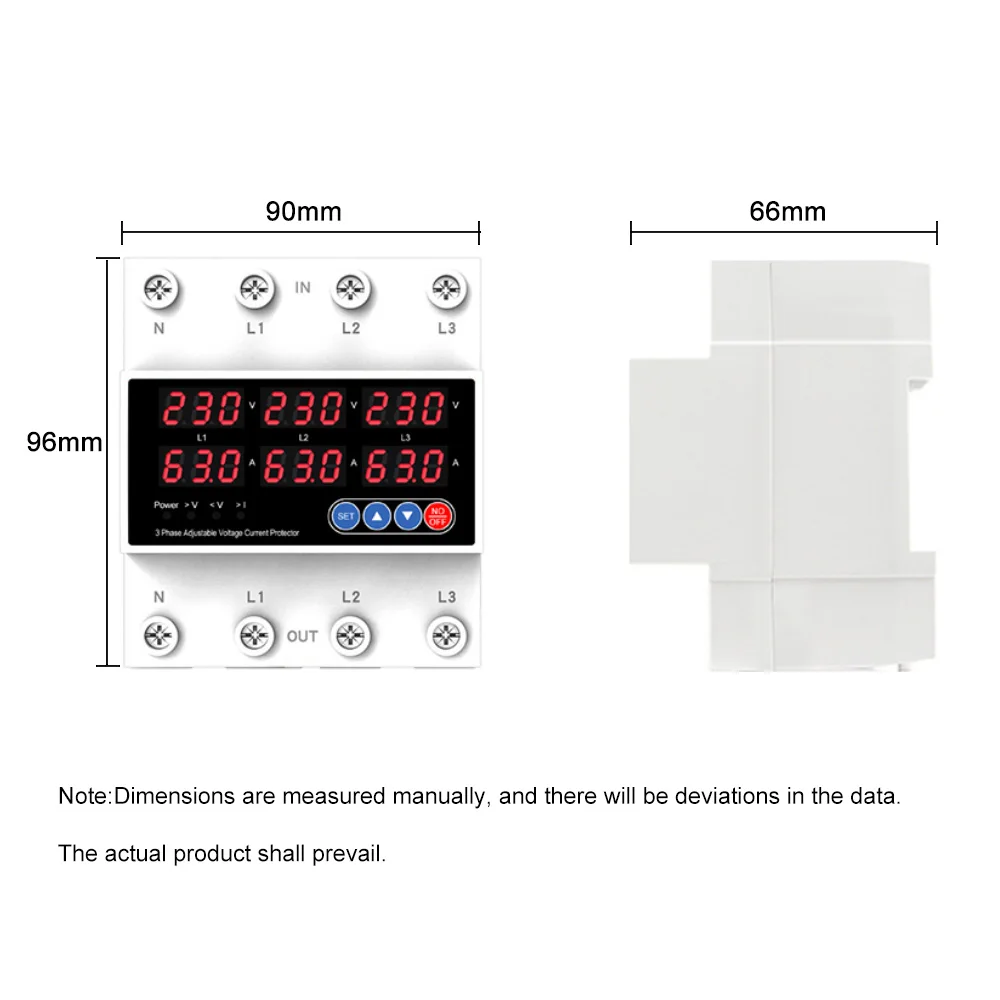 Wyświetlacz LCD 63A Din Rail 3-fazowy regulowany nad i pod przekaźnikiem ogranicznik napięcia z zabezpieczeniem prądowym 3*220V 380V