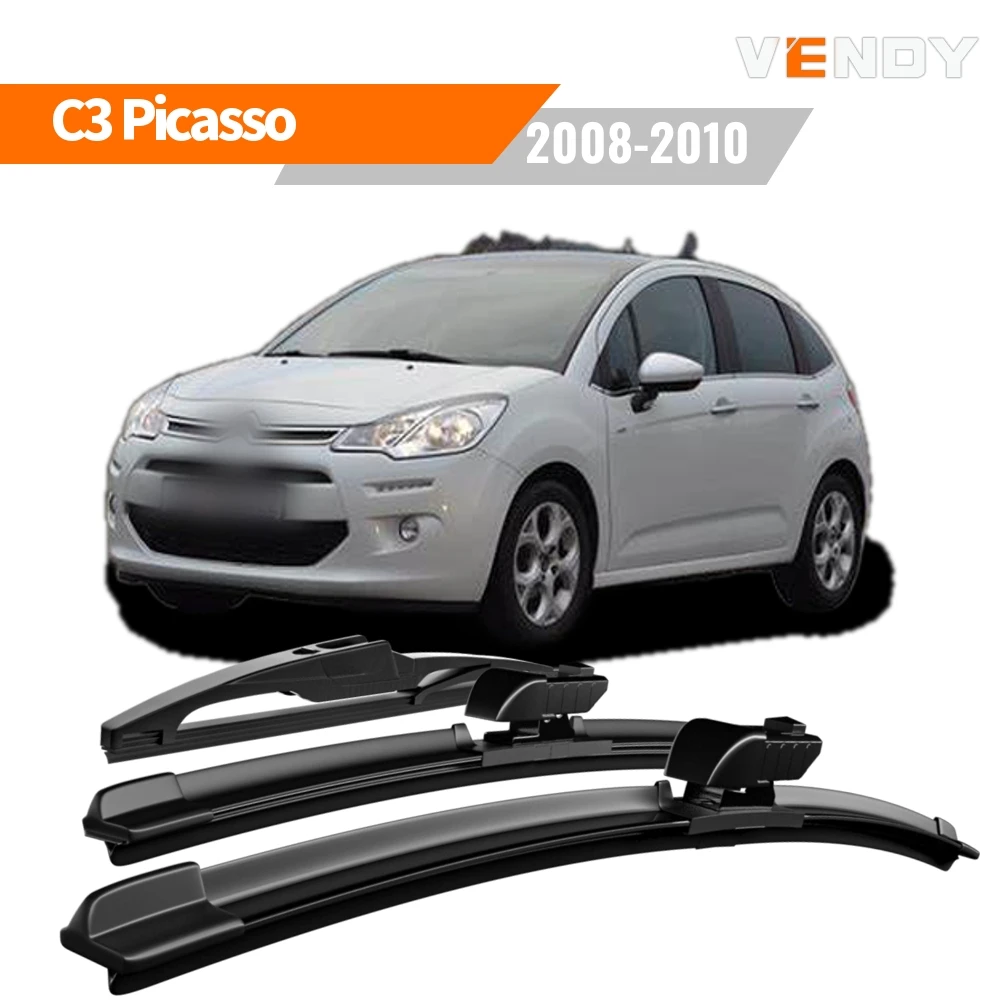 1set Front & Rear Windshield Wiper Blades Windscreen Wipers For Citroen C3 Picasso 2008-2010 Rubber Brushes Car Accessories