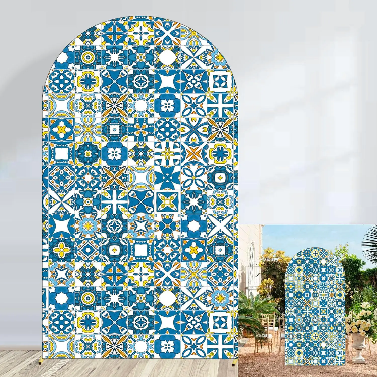 

LS Custom 2-Sided Mexican Traditional Ethiopian Floral Pattern Birthday Party Covers Chiara Arch Background Decor Backdrop