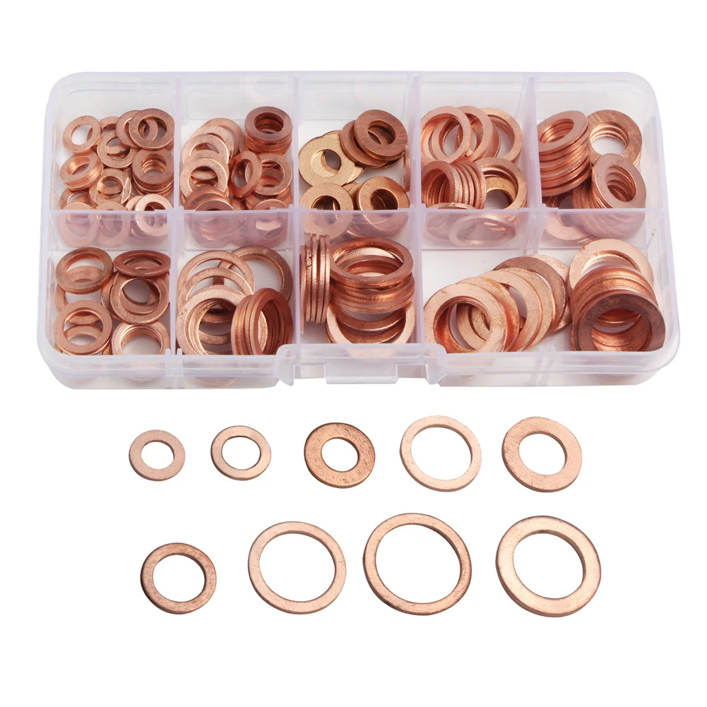 200 buah mesin cuci tembaga cincin datar Sump Plug segel minyak Gasket berbagai macam Set baru & kualitas tinggi