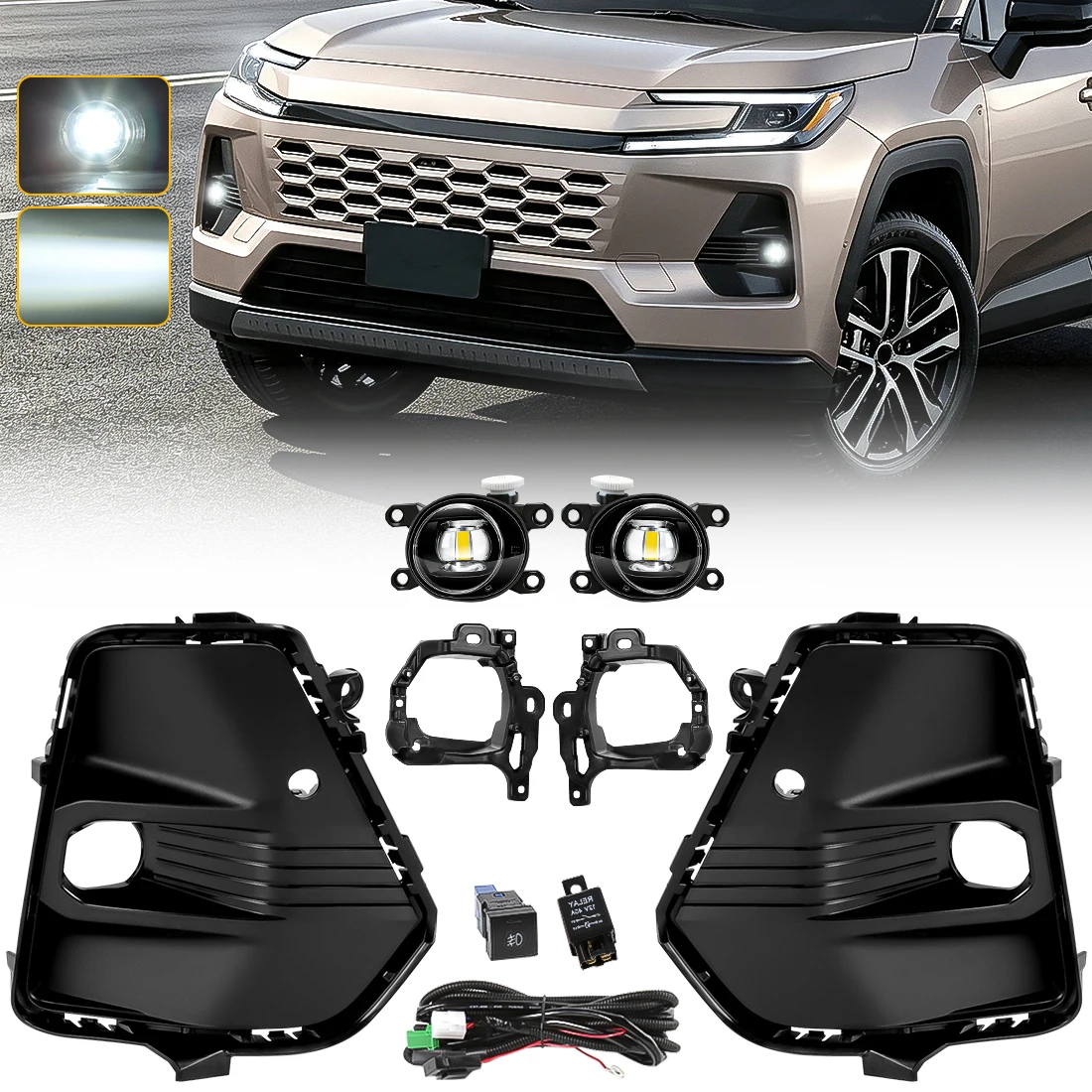 LED Fog Light Kit For Toyota RAV4 LE/SE/XSE/X Premium/Limited 2026 Front Fog Lamp Assembly DRL Daylight with Wiring Harness 12V