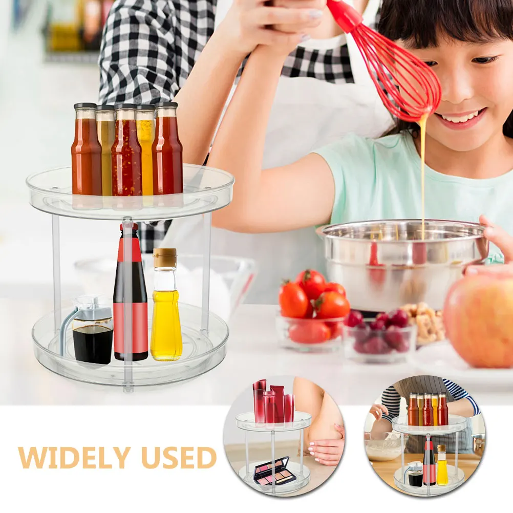 

2Pcs Rotating Organizer for Makeup Condiment Kitchen Spice Holder Round Tray Turntable Cabinet Spice Storage Container Storage