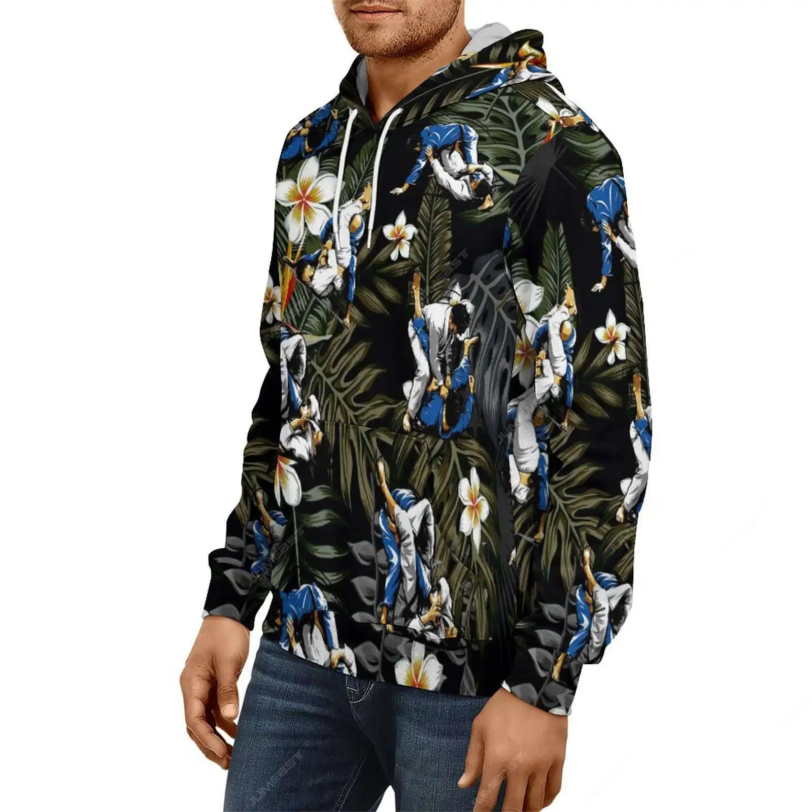 Jumeast Japanese Judo Men Zipper Hoodies Palm Leaves Flower Women Hooded Sweatshirts Jujitsu Fashion Streetwear Vintage Clothes