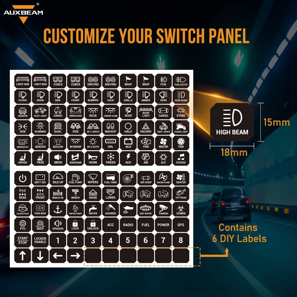 AUXBEAM Switch Panel Accessories 120/160Pcs Stickers for AR-800 AR-820 RC-800 AC-800 BA80 BB80 RB80 DIY Switch Panel Label Decal