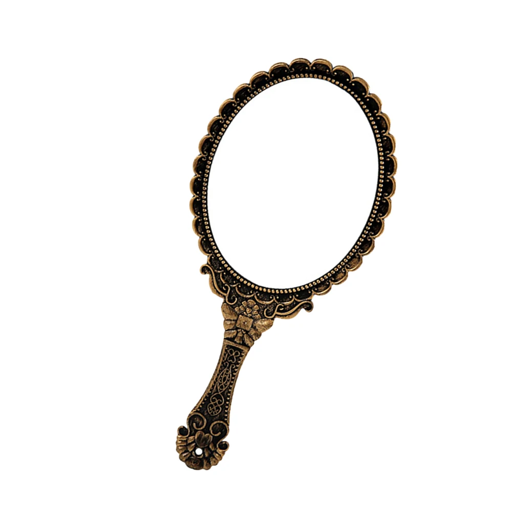 Criativo retro padrão lidar com espelho de maquiagem espelho de maquiagem portátil espelho de renda à mão (bronze)