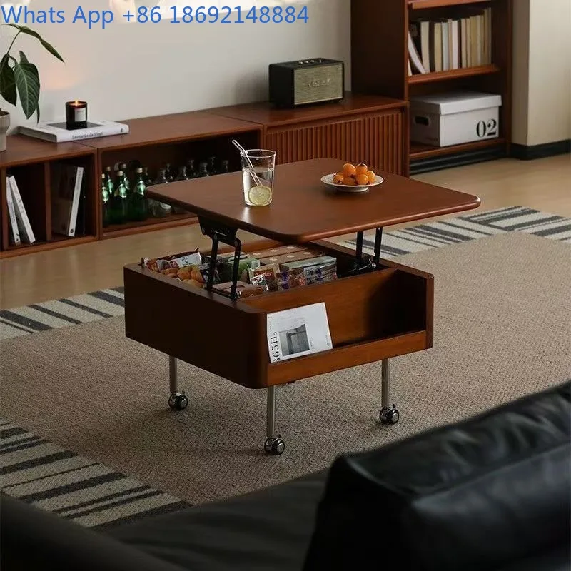Adjustable Height Coffee Table, Dual-Use Home Coffee Table, Storage and Organizer, Movable and Foldable Square Shape