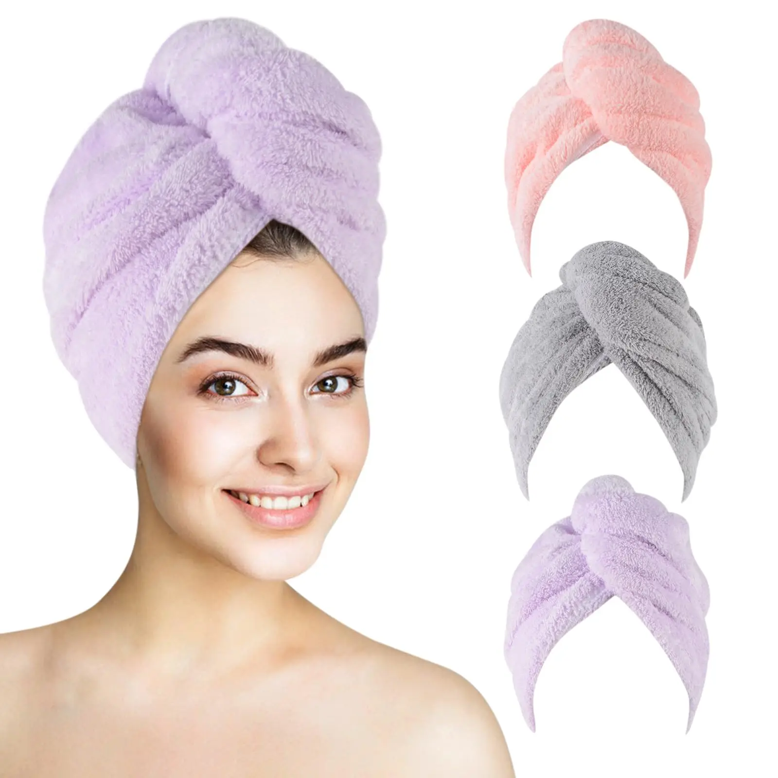 3 Pack Microfibre Hair Towel Wrap Super Absorbent Hair Turban with Buttons Soft and Anti Frizz Hair Caps for Women, Thick, Long,