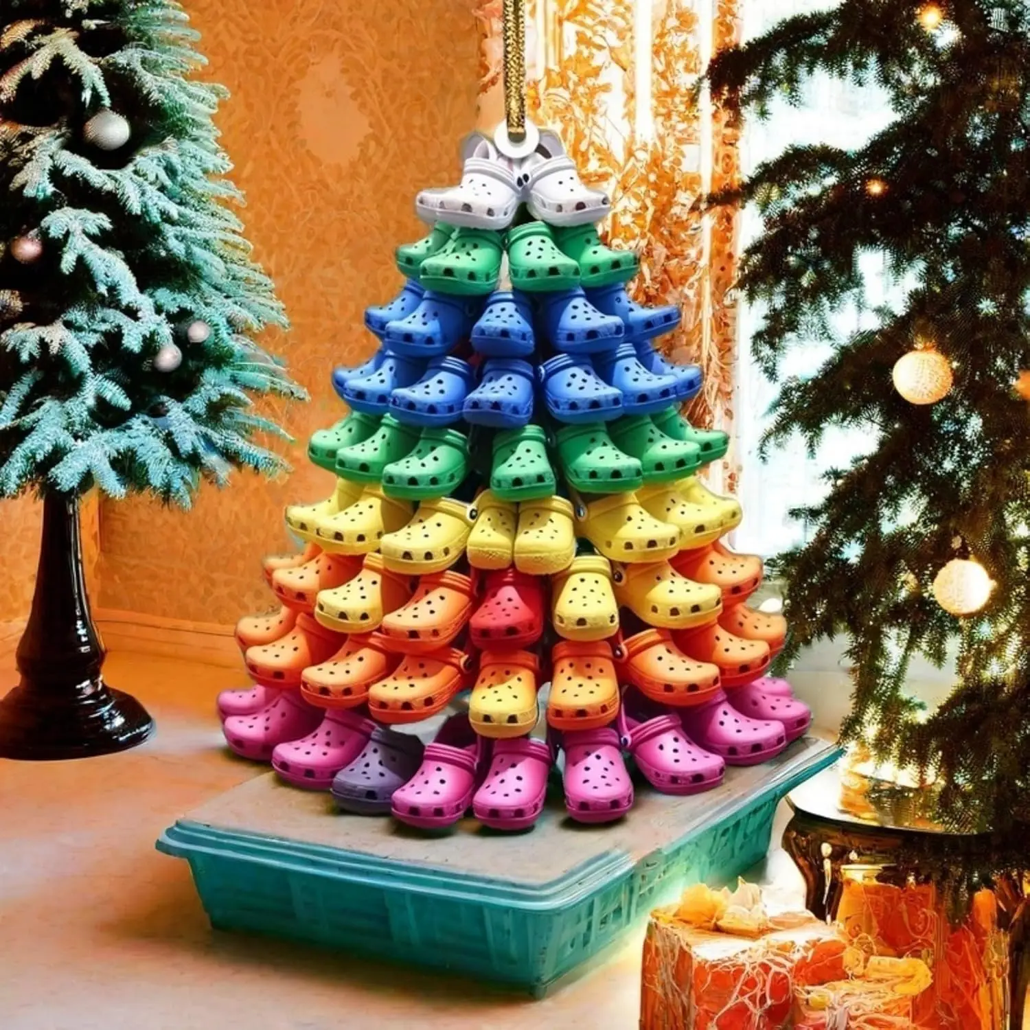 for Crocin Christmas Tree Ornament, Acrylic Glass 2D Flat Stacked Miniature Slippers Club Christmas Ornament Decor Mini Slides