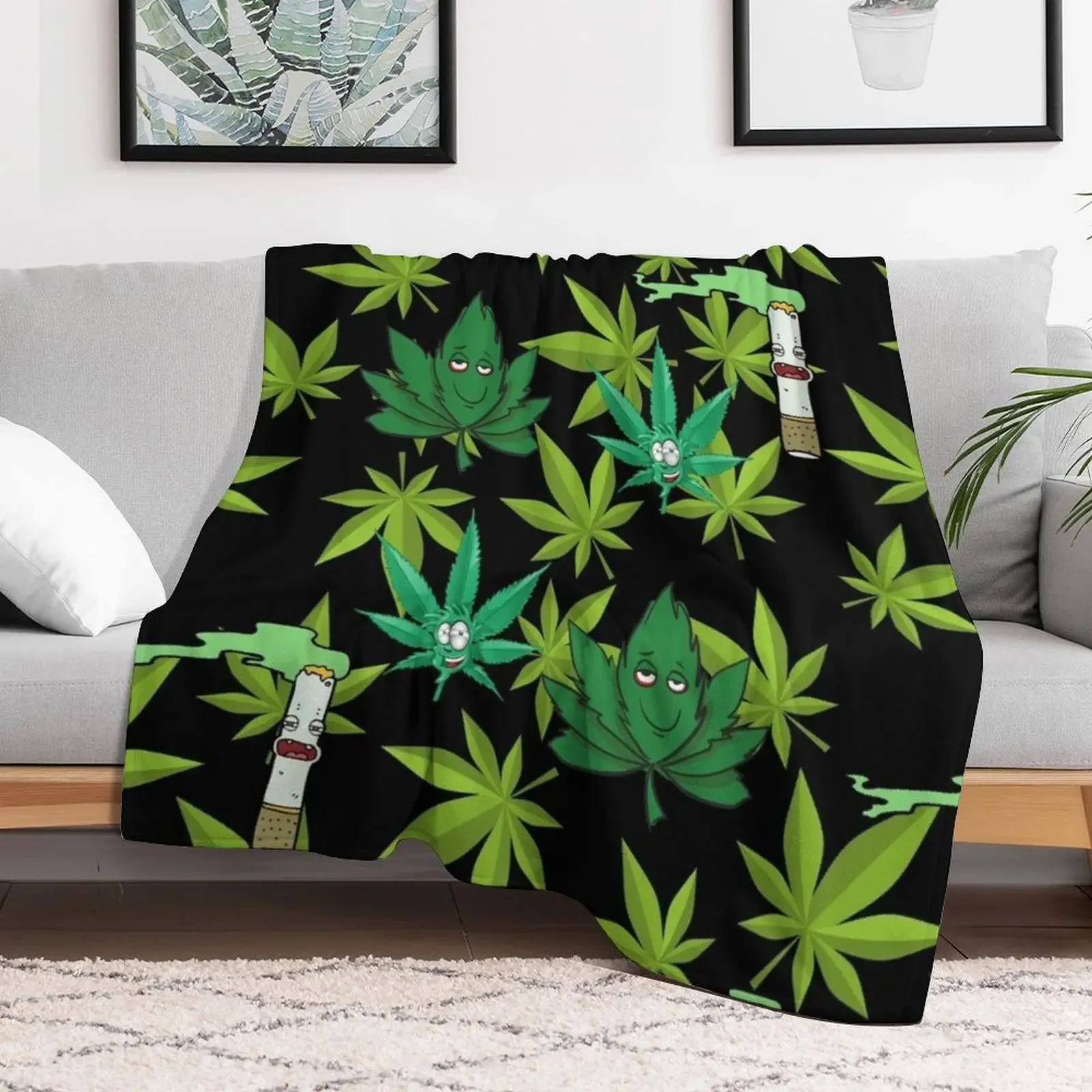 Weed Pattern Throw Blanket Lightweight Warm Blanket for Indoor Outdoor Use