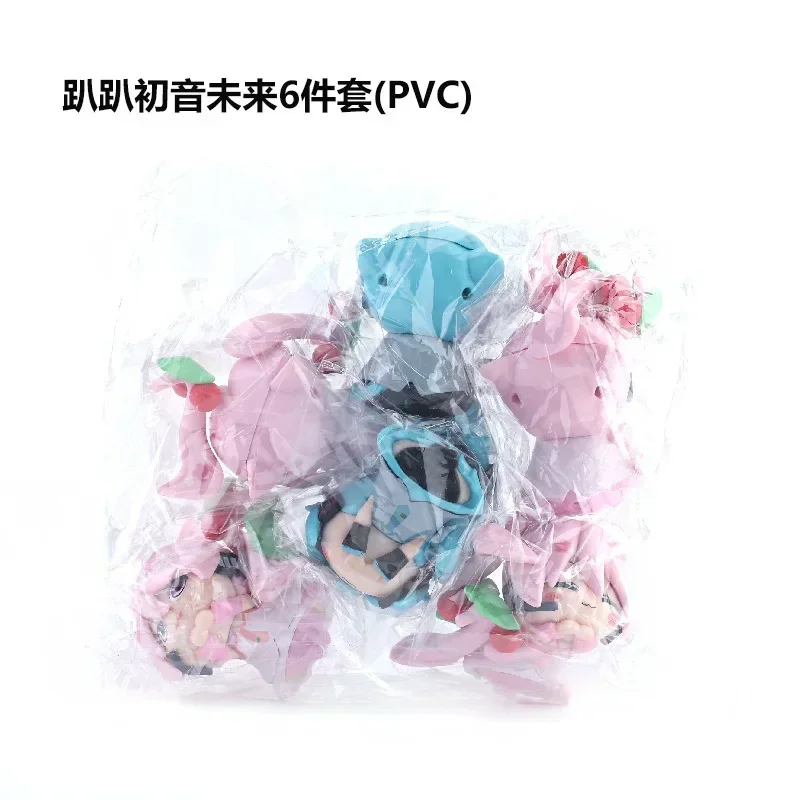 6 pçs/set 2025 anime hatsune miku postura propensa orelhas de gato versão q kawaii figura pvc modelo brinquedos boneca carro ornamentos presentes