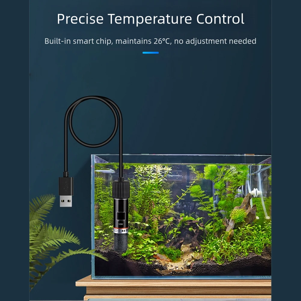 

USB Power Heater Small Aquarium Heater 130cm Power Cord Length 26 Degrees Celsius Setting For Desktop Fish Tanks
