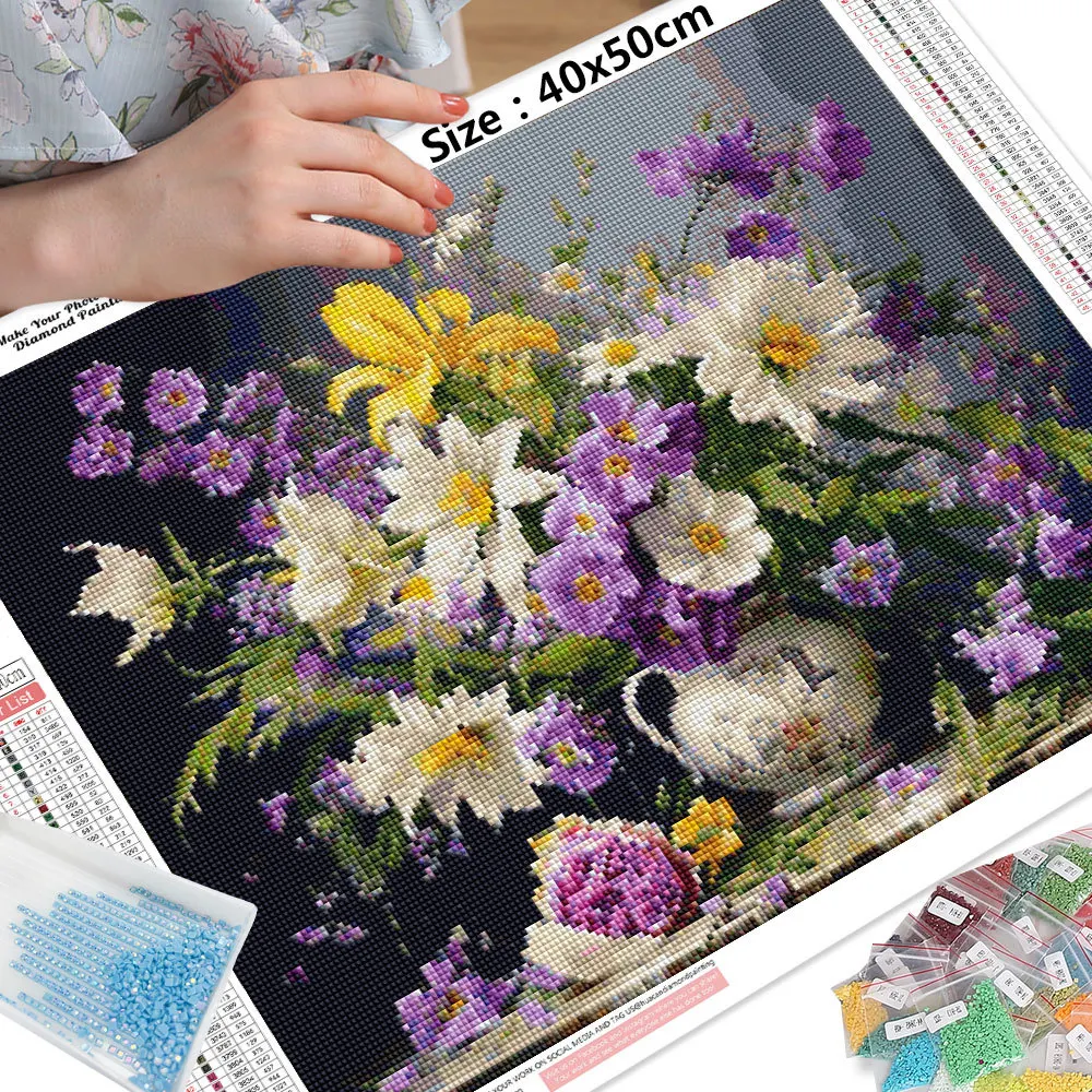 HUACAN 5D DIY Diamond Painting Flower Daisy AB Drill Mosaic Vases Decorative Paintings New Arrivals