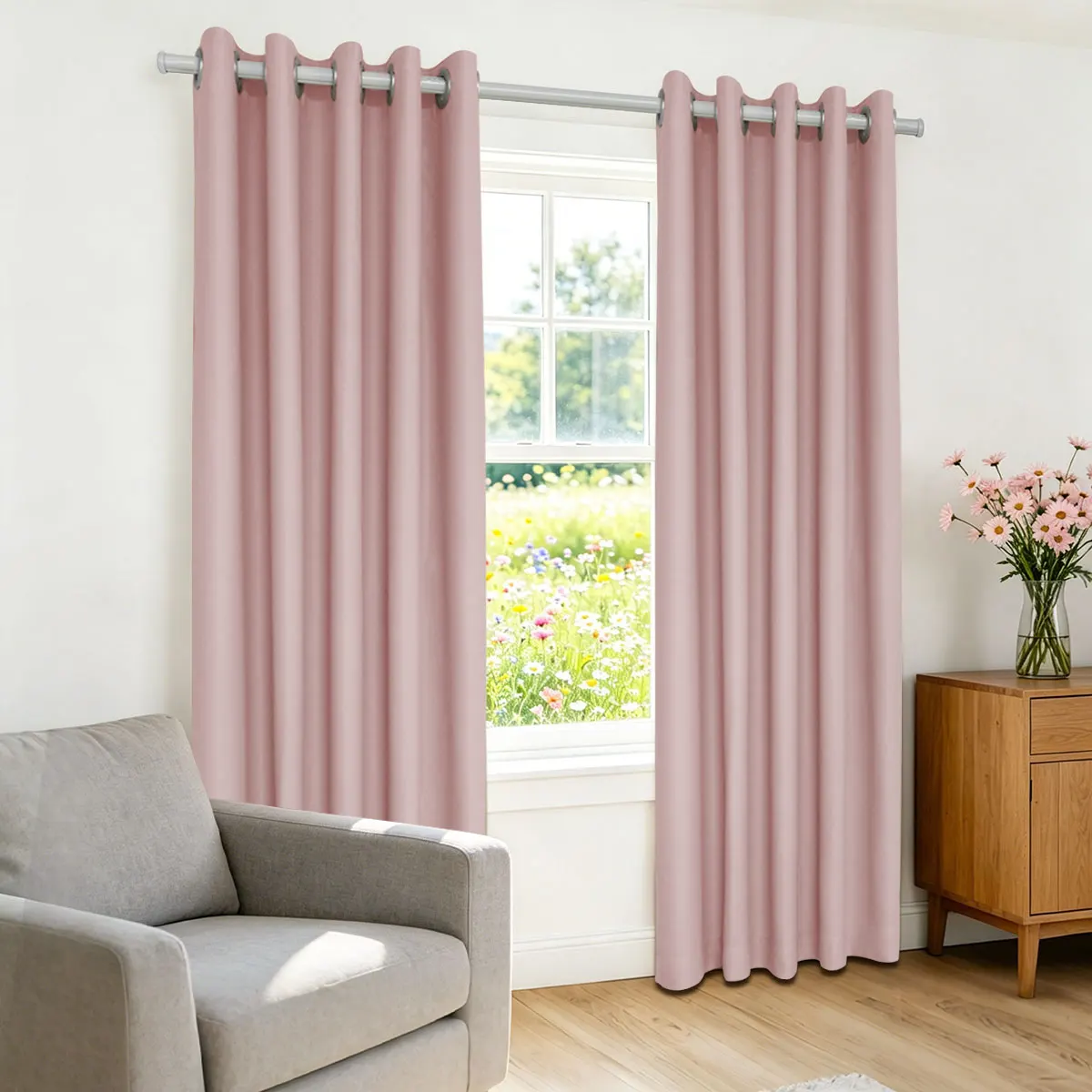 2 Panels Matte Dusty Pink Grommet Window Curtains, Warm Coastal Transitional Style, Easy Glide Eyelet Light Blocking Thermal Cur