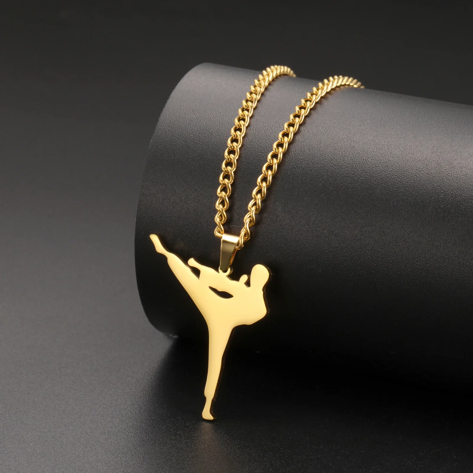 Picture 5: Teamer Taekwondo Figure Pendant Necklace for Men Stainless Steel Cool High Kick Sports Jewelry Friend Gift 2025 Wholesale