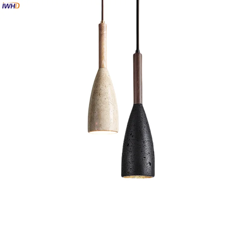 

IWHD Wood Stone LED Hanging Lamp Interior Lighting For Living Room Decoration Home Nordic Modern Pendant Lighting Luminaire