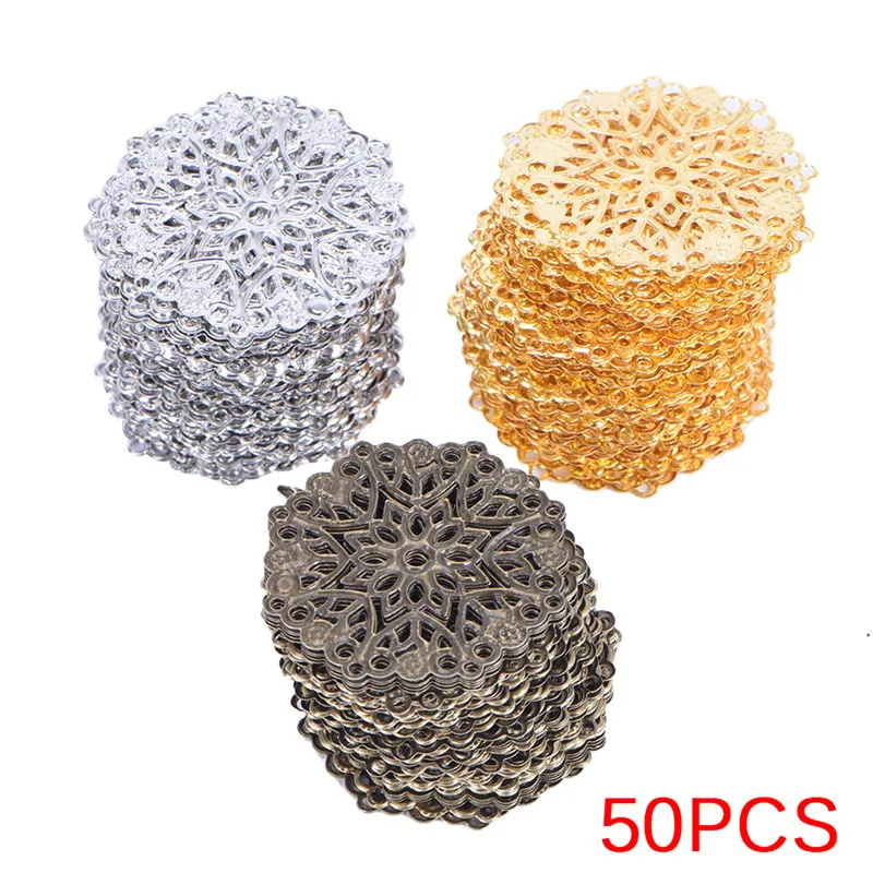 50PCS Bronze Filigree Flower Connectors Crafts DIY Jewelry Making Accessories