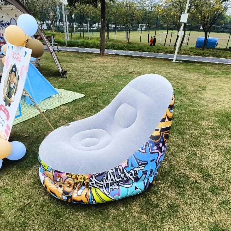 Inflatable sofa outdoor single portable small chair air recliner camping inflatable chair with manual gong lazy bed