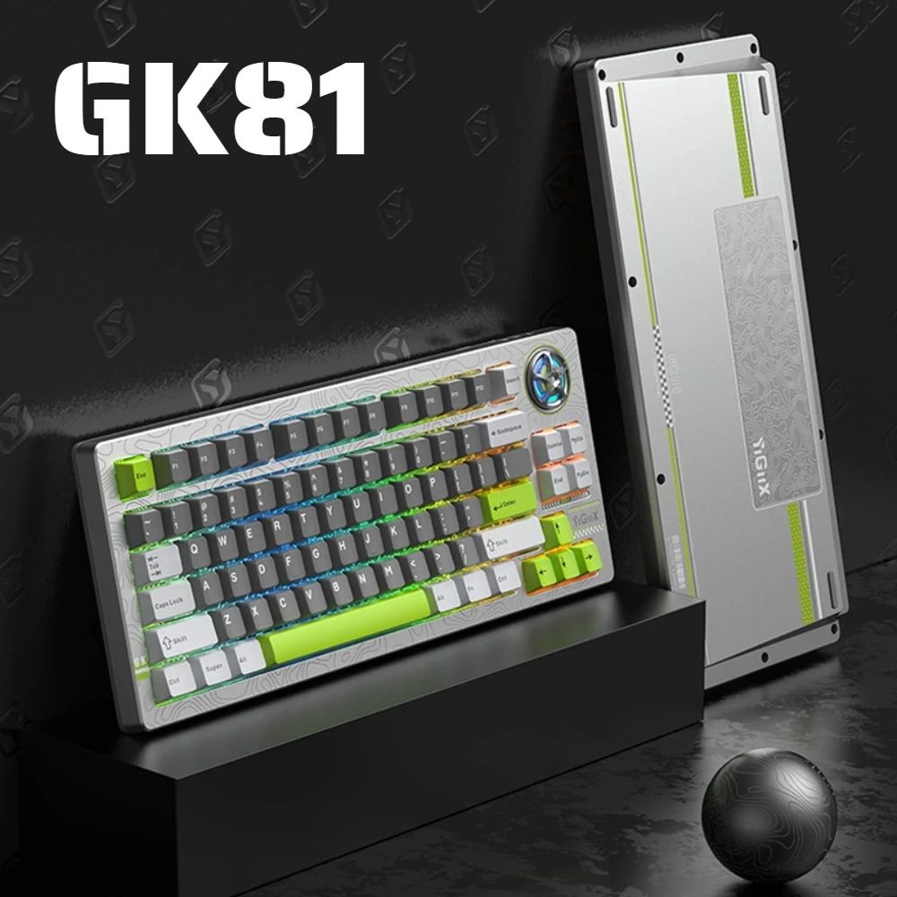 

YIGIIX GK81 Механическая клавиатура Беспроводная трехрежимная прокладка с возможностью горячей замены RGB Ручка на заказ 80% офисная игровая клавиатура ПК Ноутбук QMK/VIA