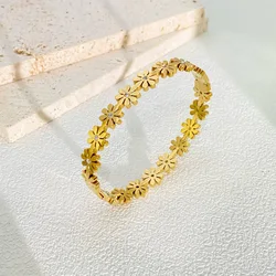 316L Stainless Steel Daisy Flowers Cuff Bangle Bracelets For Women Fashion Waterproof Jewelry Women's accessories party Gift