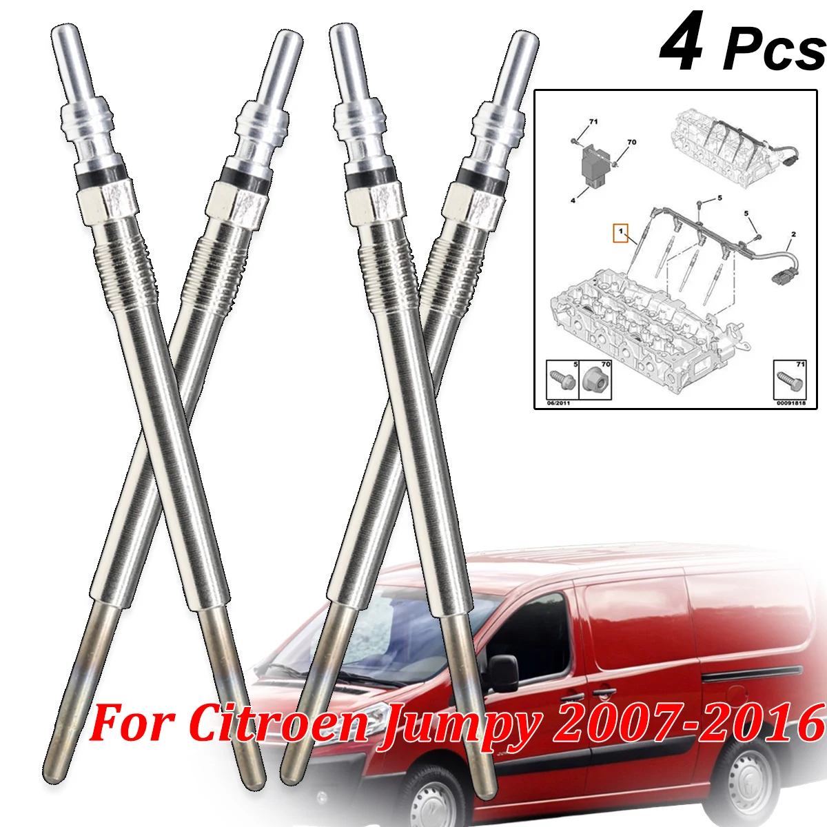 

Комплект из 4 никелированных свечей накаливания 5V 5960E6 5960K6 для Citroen Jumpy 2007-2016 1.6 2.0 HDi (дизель)