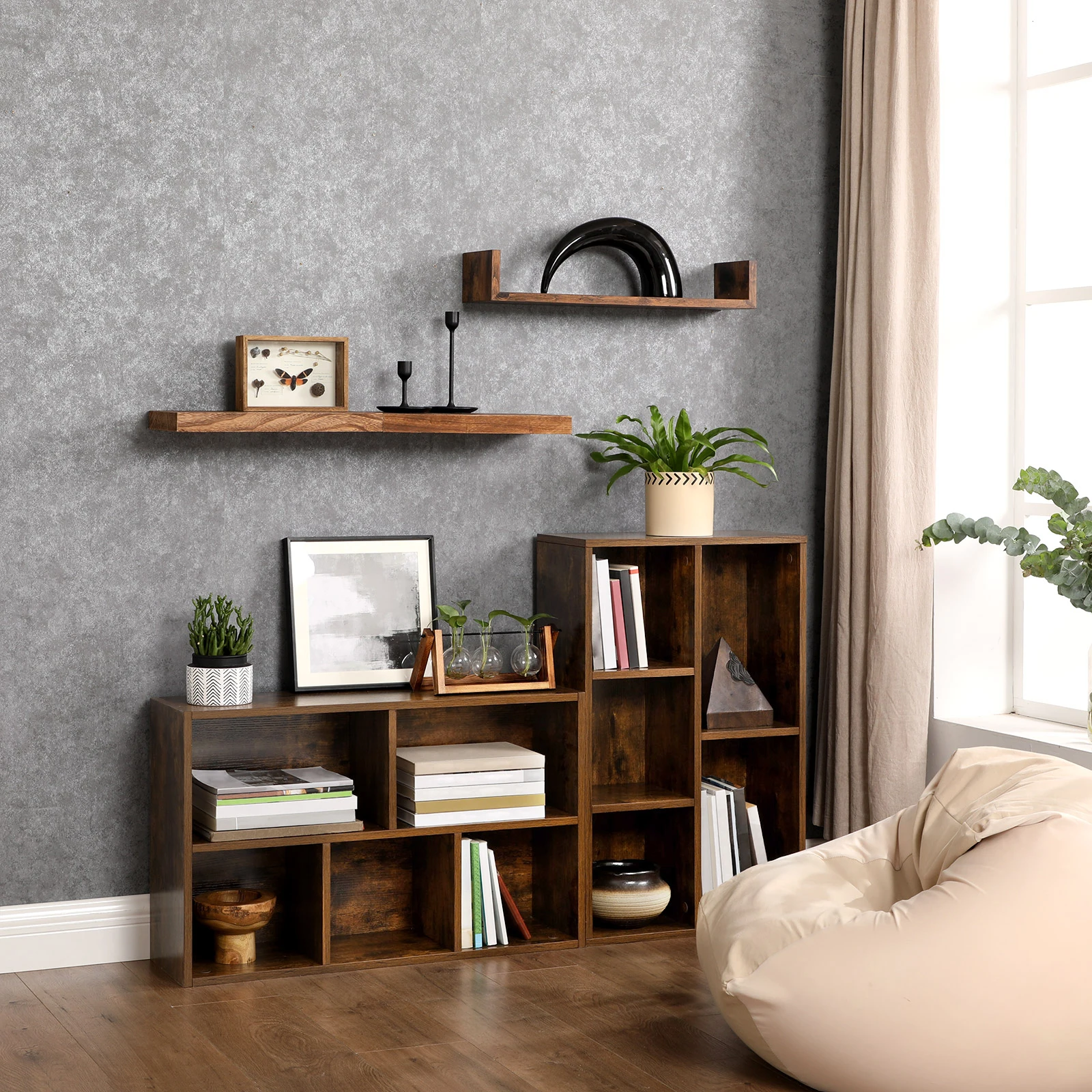 VASAGLE estantería de madera con 5 compartimentos, unidad de almacenamiento de pie para archivos, decoración, estudio, sala de estar